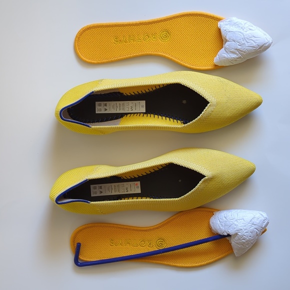 ROTHY'S THE POINT YELLOW SUNSHINE WOMEN'S FLAT SHOES - Picture 3 of 16